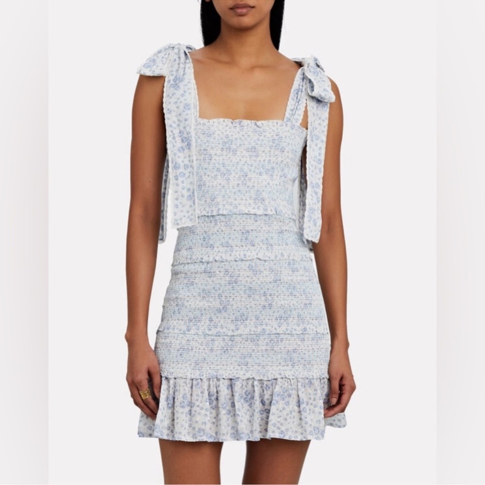 {LoveShackFancy} Belle Smocked Floral Mini Dress, Size S